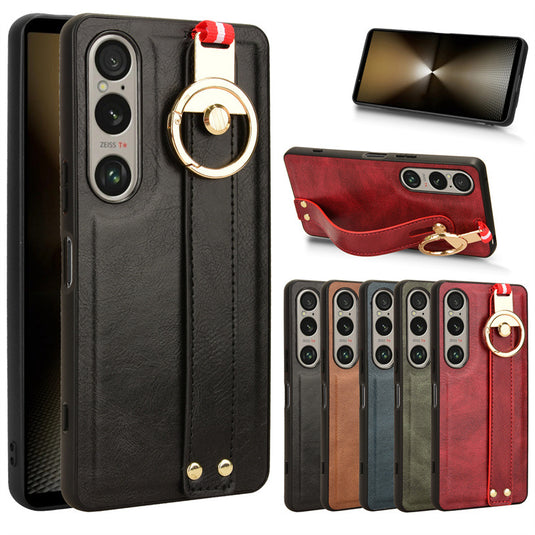 Sony Xperia 10 iii - Shockproof Wristband Leather Stand Case With Ring Holder - i-Station Mobile Phone & Electronic Device Repair and Accessories