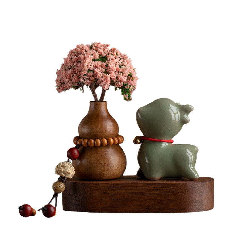 Load image into Gallery viewer, Pink Flower Ceramic Deer Walnut Wood Car Dashboard Ornament Car Interior Aroma Diffuser - i-Station Mobile Phone & Electronic Device Repair and Accessories