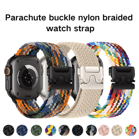 Apple Watch Series 1/2/3/4/5/6/SE/7/8/9/10/Ultra - Parachute Buckle Nylon Braided Loop Watch Band - i-Station Mobile Phone & Electronic Device Repair and Accessories