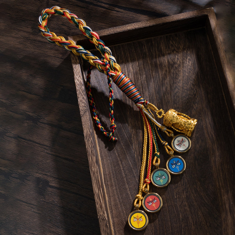 Load image into Gallery viewer, Handwoven Five-Way God of Wealth Thangka Car Hanging – Tibetan Knot Rearview Mirror Ornament for Car Interior Decoration - i-Station Mobile Phone & Electronic Device Repair and Accessories