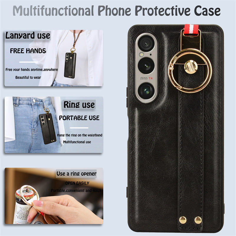Load image into Gallery viewer, Sony Xperia 10 iii - Shockproof Wristband Leather Stand Case With Ring Holder - i-Station Mobile Phone & Electronic Device Repair and Accessories