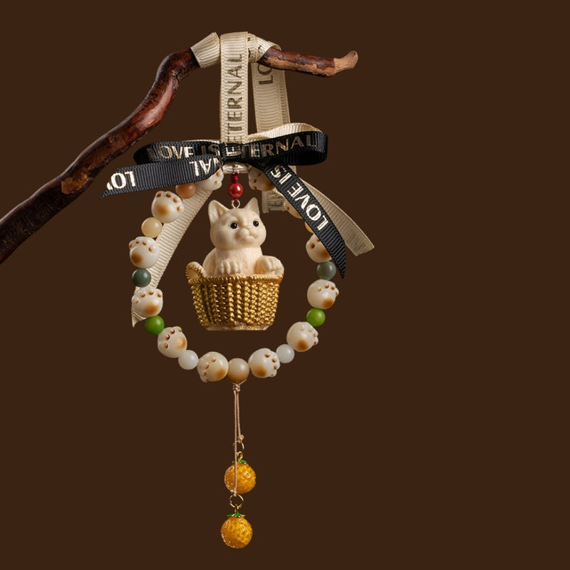 Load image into Gallery viewer, Natural Tagua Nut Flower Basket Cartoon Cat Car Rearview Mirror Pendant Car Interior Cute Creative Gift - i-Station Mobile Phone & Electronic Device Repair and Accessories