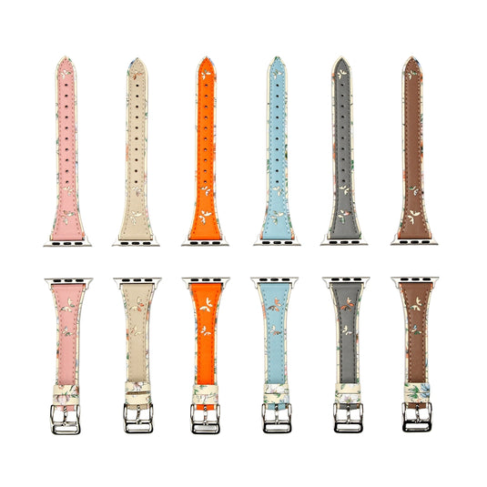 Apple Watch Series 1/2/3/4/5/6/SE/7/8/9/Ultra - Hollowed-out Butterfly Printed Leather Tang Buckle Watch Band - i-Station Mobile Phone & Electronic Device Repair and Accessories