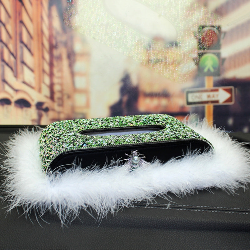 Load image into Gallery viewer, Car-Mounted Diamond-Studded Tissue Box Creative Car Central Console Ornament Interior With Feather Mat - i-Station Mobile Phone & Electronic Device Repair and Accessories