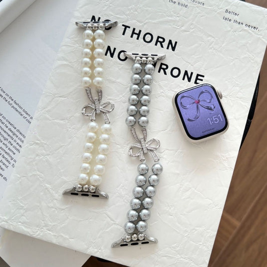 Apple Watch Series 1/2/3/4/5/6/SE/7/8/9/Ultra - Bowknot Pearl Elastic Watch Band - i-Station Mobile Phone & Electronic Device Repair and Accessories