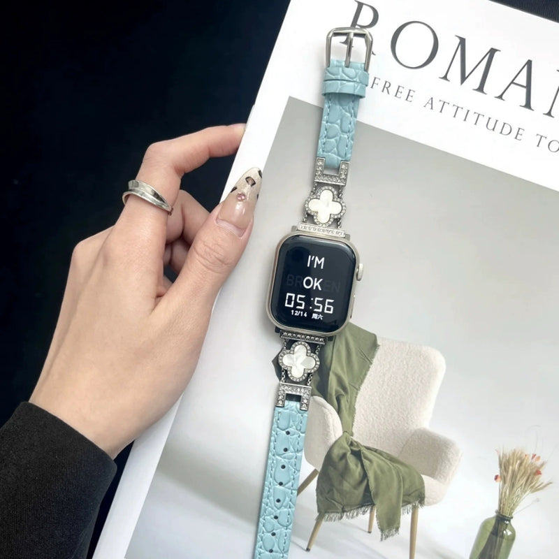 Load image into Gallery viewer, Apple Watch Series 1/2/3/4/5/6/SE/7/8/9/10/Ultra - Fashion Four-leaf Clover Alligator Grain Leather Watch Band - i-Station Mobile Phone & Electronic Device Repair and Accessories