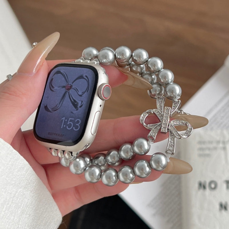 Load image into Gallery viewer, Apple Watch Series 1/2/3/4/5/6/SE/7/8/9/Ultra - Bowknot Pearl Elastic Watch Band - i-Station Mobile Phone & Electronic Device Repair and Accessories