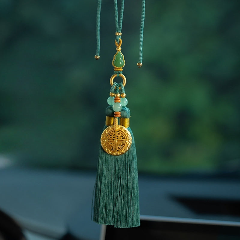Load image into Gallery viewer, Safety Blessing Handmade Hollow Gold-Plated Box Jade Tassel Car Rearview Mirror Pendant Car Interior Decoration - i-Station Mobile Phone & Electronic Device Repair and Accessories