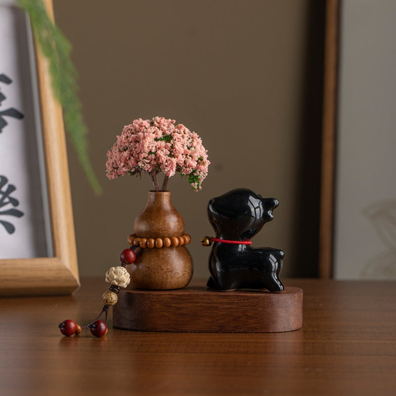 Load image into Gallery viewer, Pink Flower Ceramic Deer Walnut Wood Car Dashboard Ornament Car Interior Aroma Diffuser - i-Station Mobile Phone & Electronic Device Repair and Accessories