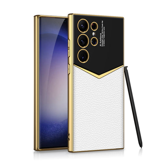 Samsung galaxy S23 Ultra 5G (SM-S918) - Electroplated Frame Shockproof Leather Essential Series Case - i-Station Mobile Phone & Electronic Device Repair and Accessories