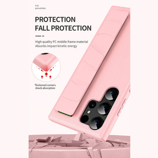 Samsung Galaxy S22/Plus/Ultra - Skin-friendly Shockproof Leather Case With Elastic Wristband - i-Station Mobile Phone & Electronic Device Repair and Accessories
