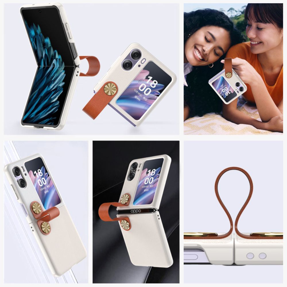 OPPO Find N3 Flip (PHT110) - Fashion Matte Leather Texture Essentials Series Case With Wrist Strap - i-Station Mobile Phone & Electronic Device Repair and Accessories