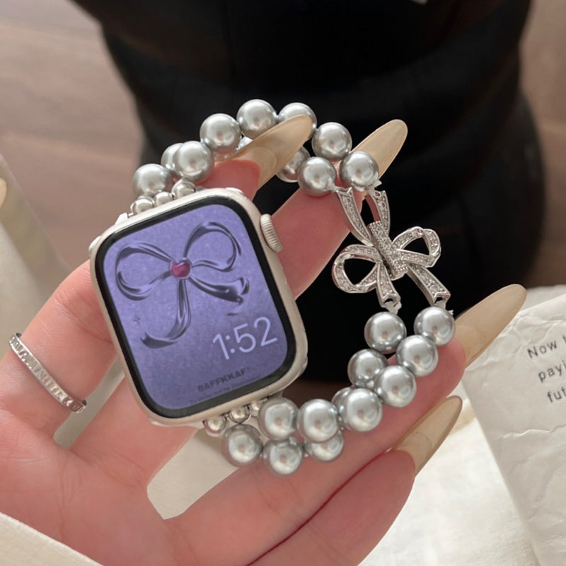 Load image into Gallery viewer, Apple Watch Series 1/2/3/4/5/6/SE/7/8/9/Ultra - Bowknot Pearl Elastic Watch Band - i-Station Mobile Phone & Electronic Device Repair and Accessories