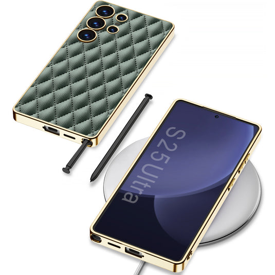 Samsung Galaxy S25/Plus/Ultra - Electroplated Outer Frame Leather Shockproof Case - i-Station Mobile Phone & Electronic Device Repair and Accessories