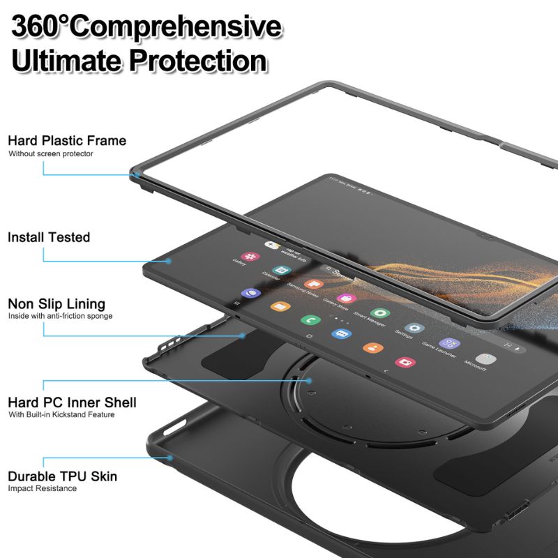 Load image into Gallery viewer, Samsung Galaxy Tab S8 Ultra & S9 Ultra 14.6" - 360 Degree Rotate Shockproof Heavy Duty Tough Ring Holder Stand Case Cover With  Pen Holder - i-Station Mobile Phone & Electronic Device Repair and Accessories