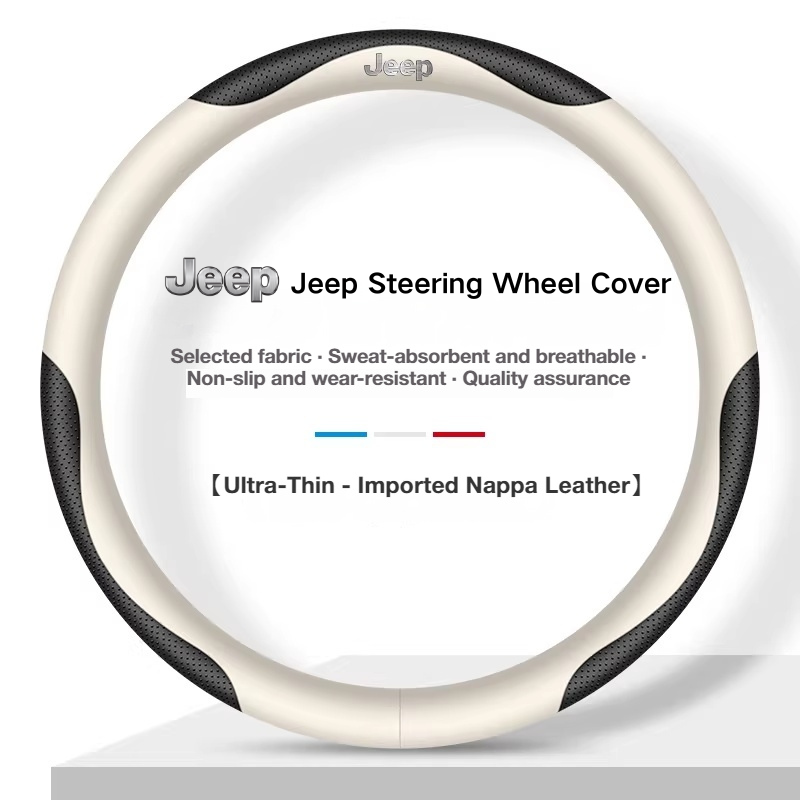 Load image into Gallery viewer, Jeep Genuine Leather Spliced Design with Breathable & Anti-Slip Grip Steering Wheel Cover For Wrangler, Cherokee, Renegade, Grand Commander, Compass - i-Station Mobile Phone & Electronic Device Repair and Accessories