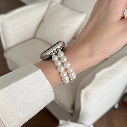 Apple Watch Series 1/2/3/4/5/6/SE/7/8/9/Ultra - Bowknot Pearl Elastic Watch Band - i-Station Mobile Phone & Electronic Device Repair and Accessories