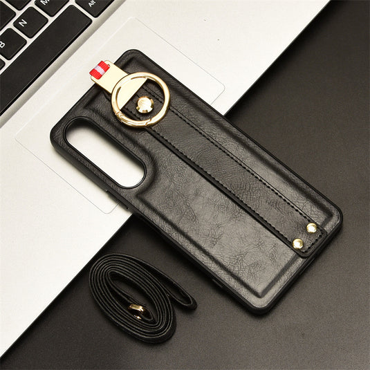 Sony Xperia 10 iii - Shockproof Wristband Leather Stand Case With Ring Holder - i-Station Mobile Phone & Electronic Device Repair and Accessories