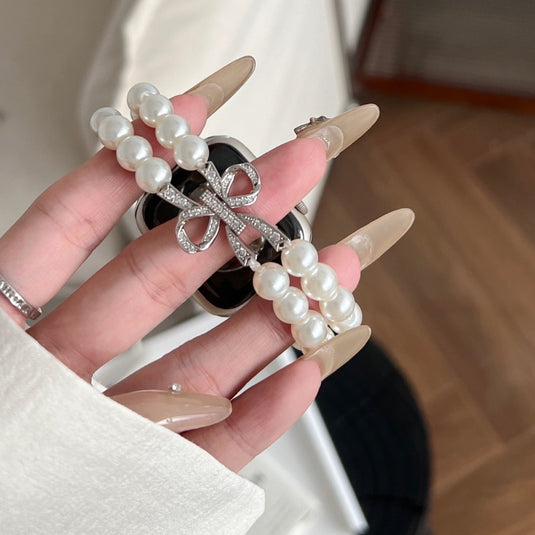 Apple Watch Series 1/2/3/4/5/6/SE/7/8/9/Ultra - Bowknot Pearl Elastic Watch Band - i-Station Mobile Phone & Electronic Device Repair and Accessories