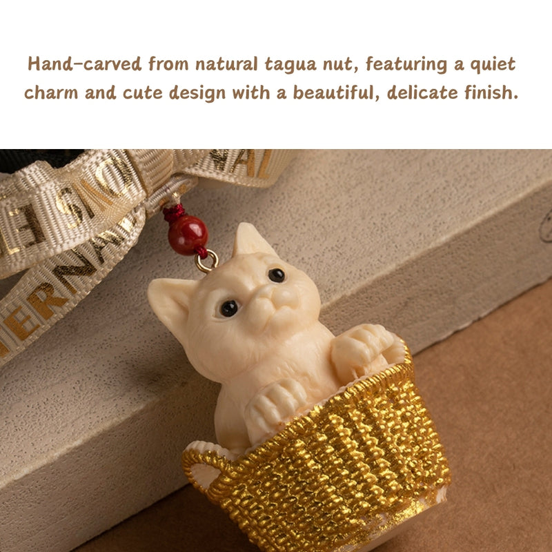 Load image into Gallery viewer, Natural Tagua Nut Flower Basket Cartoon Cat Car Rearview Mirror Pendant Car Interior Cute Creative Gift - i-Station Mobile Phone & Electronic Device Repair and Accessories