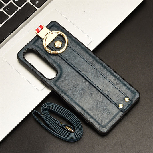 Sony Xperia 10 iii - Shockproof Wristband Leather Stand Case With Ring Holder - i-Station Mobile Phone & Electronic Device Repair and Accessories