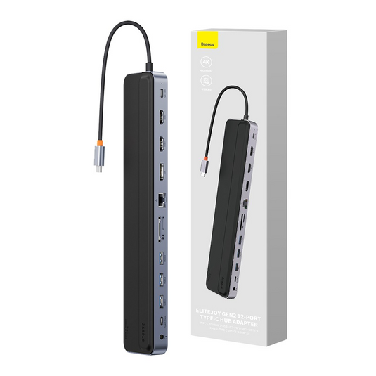 Baseus EliteJoy Gen2 12-Port Type-C HUB Adapter (Type-C to HDMI*2+USB3.0*3+PD*1+DP*1+SD/TF*1+RJ45*1+Type-C Data*1+3.5mm*1) - Dark Gray - i-Station Mobile Phone & Electronic Device Repair and Accessories