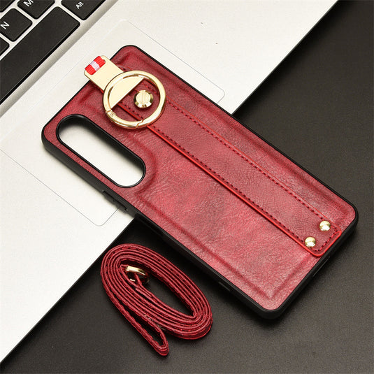 Sony Xperia 10 iii - Shockproof Wristband Leather Stand Case With Ring Holder - i-Station Mobile Phone & Electronic Device Repair and Accessories