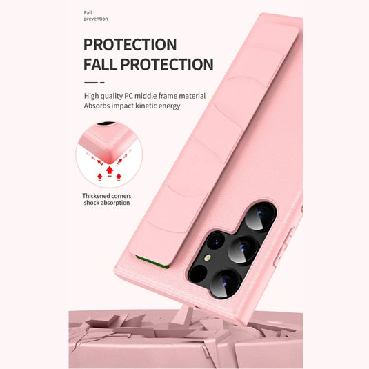 Samsung Galaxy S22/Plus/Ultra - Skin-friendly Shockproof Leather Case With Elastic Wristband - i-Station Mobile Phone & Electronic Device Repair and Accessories