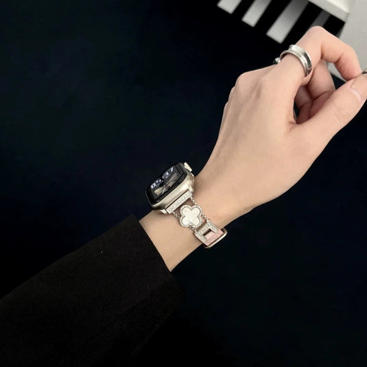 Apple Watch Series 1/2/3/4/5/6/SE/7/8/9/10/Ultra - Fashion Four-leaf Clover Alligator Grain Leather Watch Band - i-Station Mobile Phone & Electronic Device Repair and Accessories