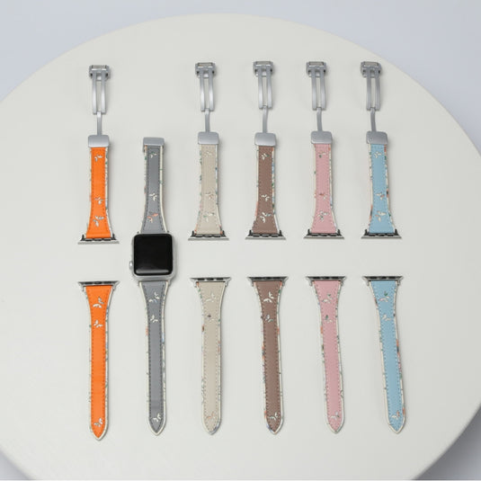 Apple Watch Series 1/2/3/4/5/6/SE/7/8/9/Ultra - Hollowed-out Butterfly Printed Leather Tang Buckle Watch Band - i-Station Mobile Phone & Electronic Device Repair and Accessories