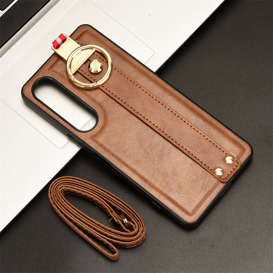 Sony Xperia 10 iii - Shockproof Wristband Leather Stand Case With Ring Holder - i-Station Mobile Phone & Electronic Device Repair and Accessories