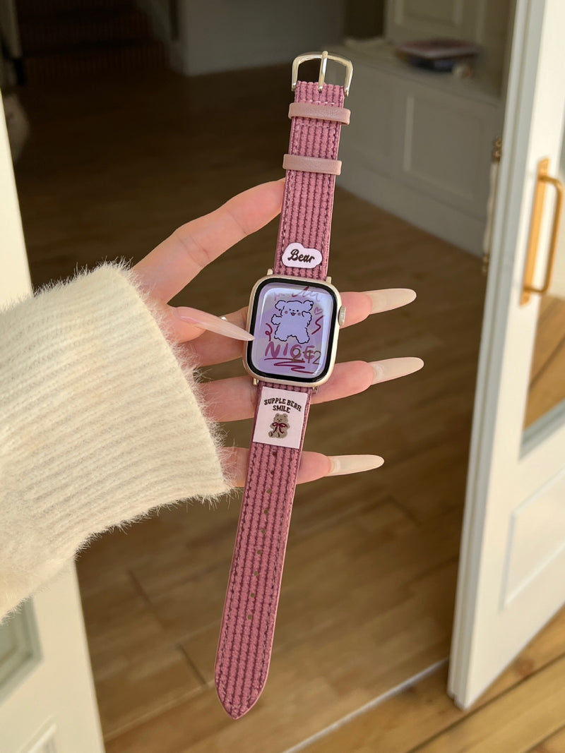 Load image into Gallery viewer, Apple Watch Series 1/2/3/4/5/6/SE/7/8/9/10/Ultra - Waffle Pattern Cartoon Animal Logo Leather Watch Band - i-Station Mobile Phone & Electronic Device Repair and Accessories