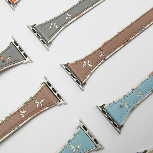 Apple Watch Series 1/2/3/4/5/6/SE/7/8/9/Ultra - Hollowed-out Butterfly Printed Leather Tang Buckle Watch Band - i-Station Mobile Phone & Electronic Device Repair and Accessories