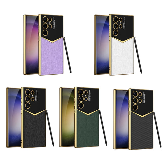 Samsung galaxy S23 Ultra 5G (SM-S918) - Electroplated Frame Shockproof Leather Essential Series Case - i-Station Mobile Phone & Electronic Device Repair and Accessories
