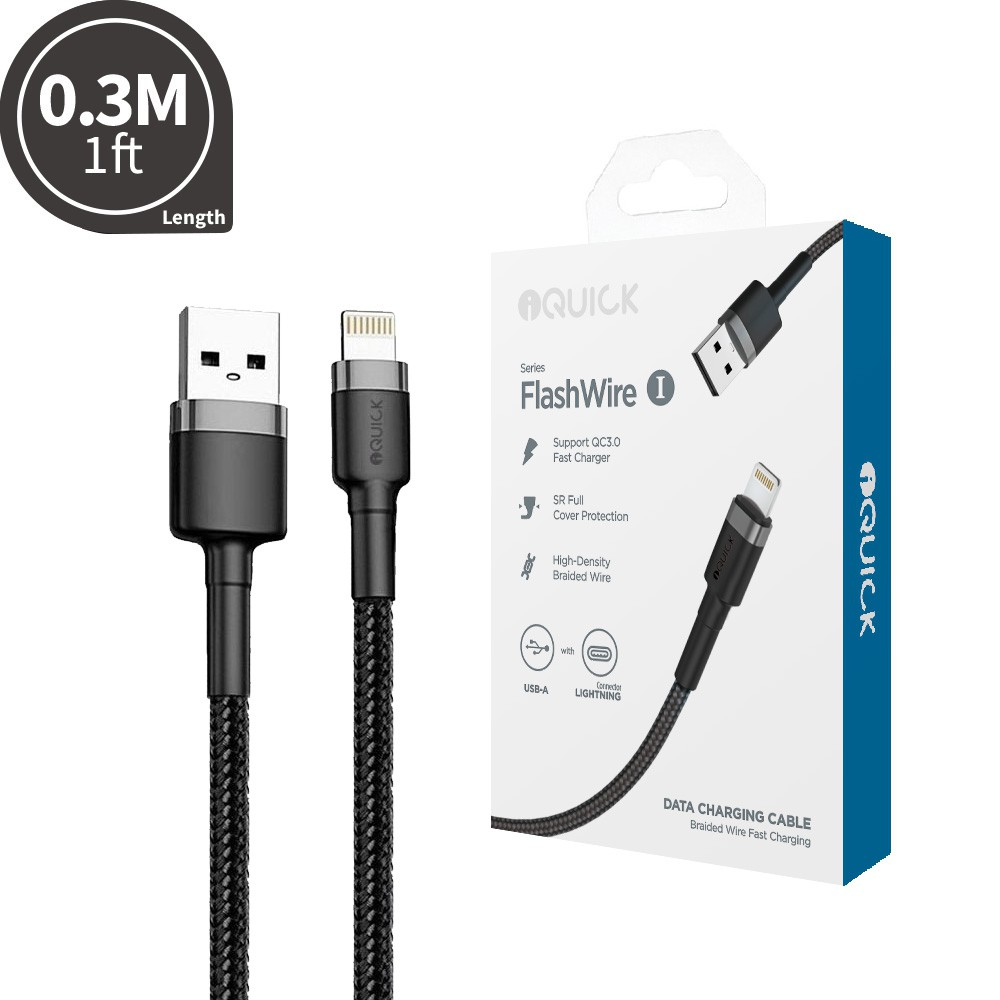 iQuick Braided Lightning to USB-A Fast Charging Cable 0.3M - i-Station Mobile Phone & Electronic Device Repair and Accessories