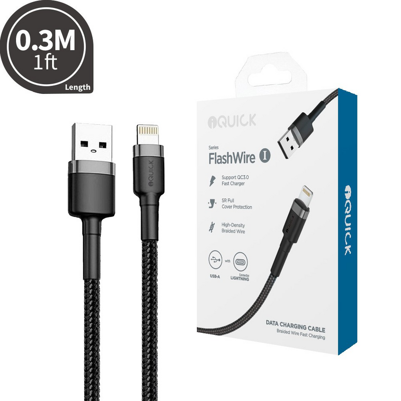 Load image into Gallery viewer, iQuick Braided Lightning to USB-A Fast Charging Cable 0.3M - i-Station Mobile Phone & Electronic Device Repair and Accessories