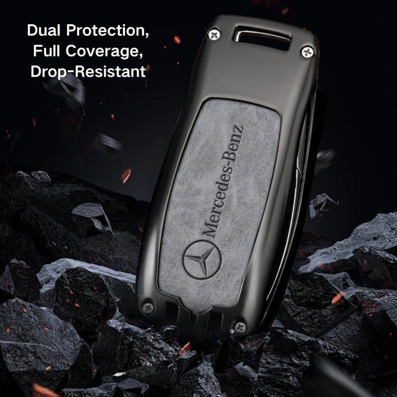 Load image into Gallery viewer, Mercedes Benz Alloy + Leather Protection Car Key Fob Case Cover For Benz A, B, C, E, S, G-Class, GLA, GLB, GLC, GLE, GLS, CLA, CLS, EQC - i-Station Mobile Phone & Electronic Device Repair and Accessories