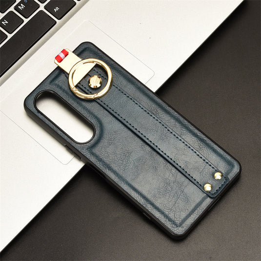 Sony Xperia 10 iii - Shockproof Wristband Leather Stand Case With Ring Holder - i-Station Mobile Phone & Electronic Device Repair and Accessories