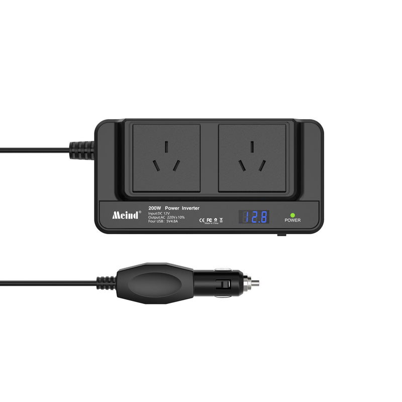 Load image into Gallery viewer, 200W Car Power Inverter, 12V DC to 220V AC Car Converter 2 outlets with 4 USB Ports - Polar Tech Australia