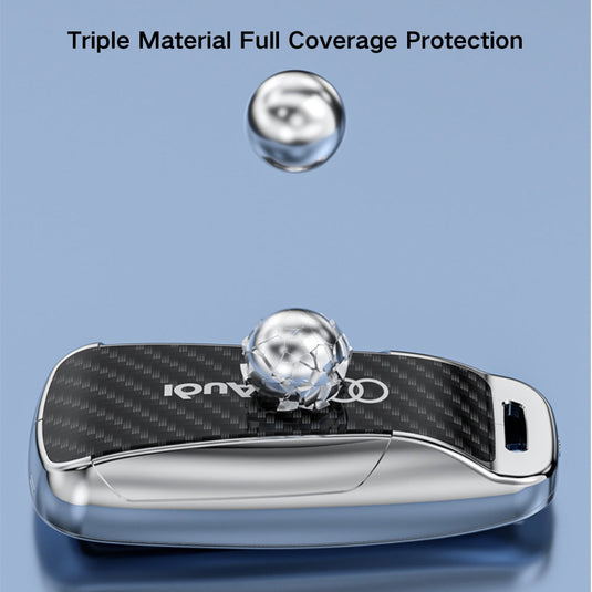 Audi Zinc Alloy + Carbon Fiber Texture Car Key Fob Case Cover For A3, A4, A5, A6, Q2, Q3, Q5, Q7, Q8, e-tron - i-Station Mobile Phone & Electronic Device Repair and Accessories