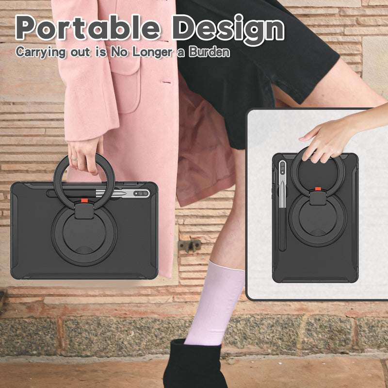 Load image into Gallery viewer, Samsung Galaxy Tab S7 & S8 & S9 & S9 FE - 360 Degree Rotate Shockproof Heavy Duty Tough Ring Holder Stand Case Cover With  Pen Holder - Polar Tech Australia