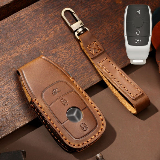 Mercedes Benz Handcrafted Genuine Leather Car Key Fob Protective Cover Case For Benz E-Class - i-Station Mobile Phone & Electronic Device Repair and Accessories