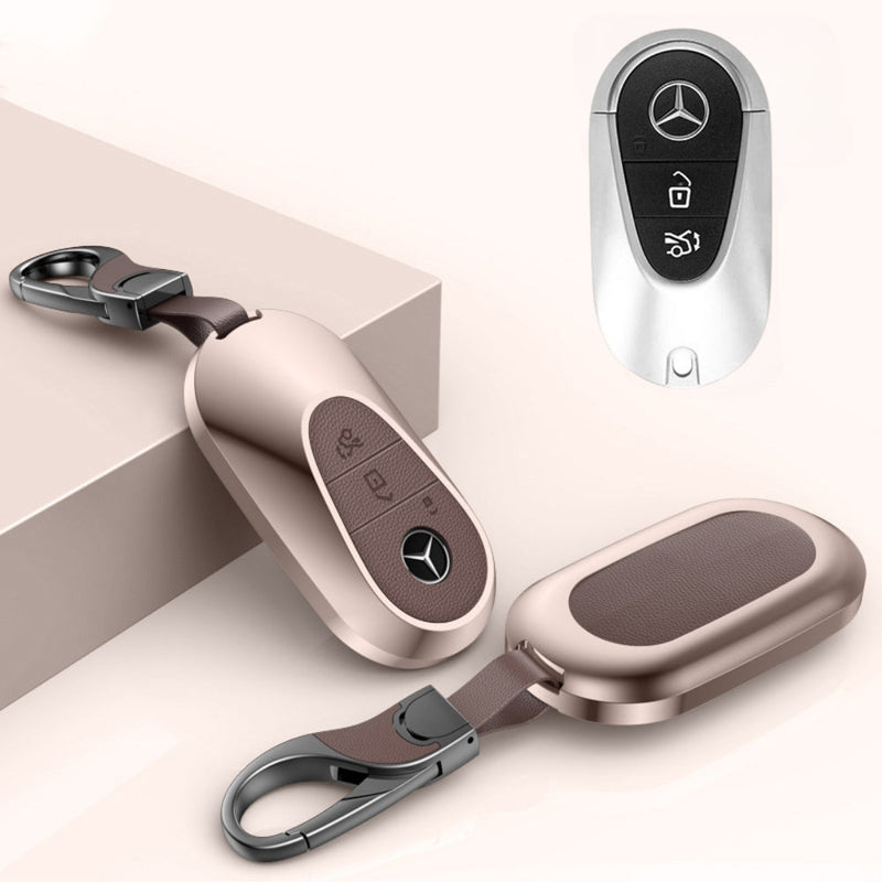 Load image into Gallery viewer, Mercedes Benz Aluminum Alloy Leather Car Key Fob Protection Case Cover For Benz A, C, E, S, G-Class, GLA, GLB, GLC, GLE, GLS, CLA, CLS, EQC - i-Station Mobile Phone & Electronic Device Repair and Accessories