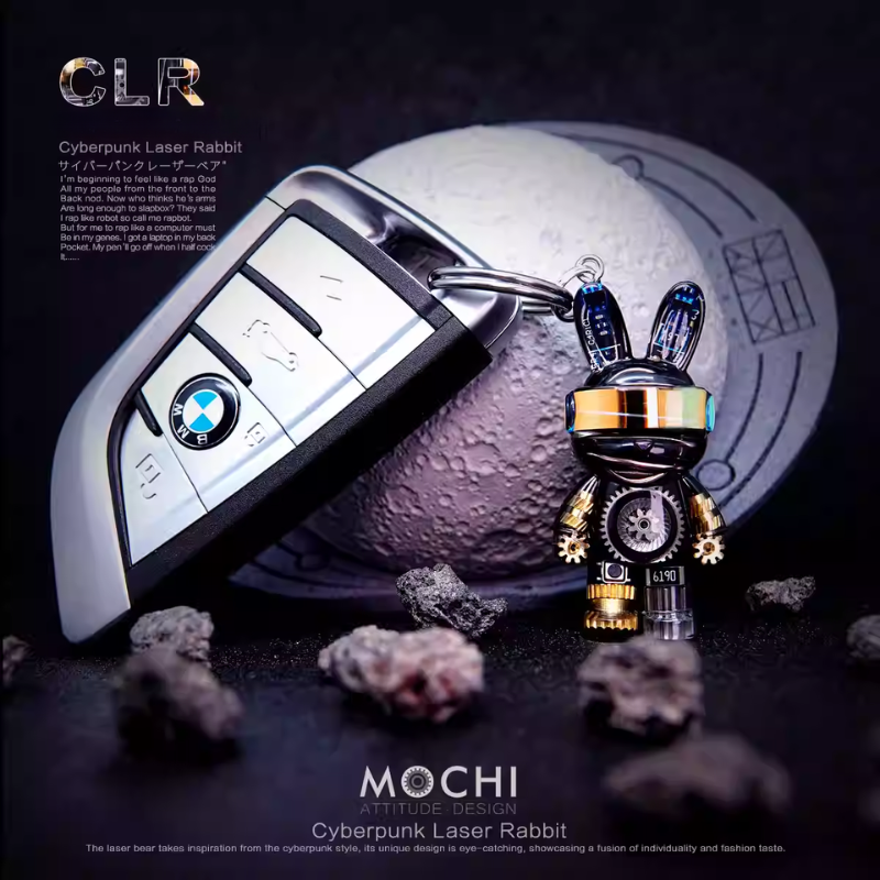 Load image into Gallery viewer, MOCHI Cyberpunk Laser Rabbit Keychain for Car Keys & Bag Pendant