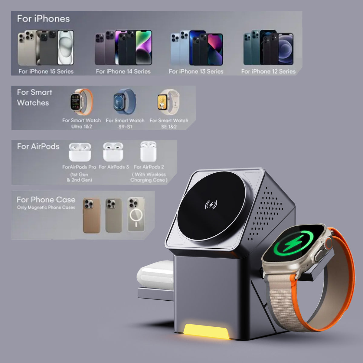 3 in 1 Wireless Charging Station for Apple MagSafe Charger Stand, Qi2 Wireless Charger,15W Magnetic Charger Dock for iPhone 16,15,14,13,12, for Apple Watch,AirPods - i-Station Mobile Phone & Electronic Device Repair and Accessories