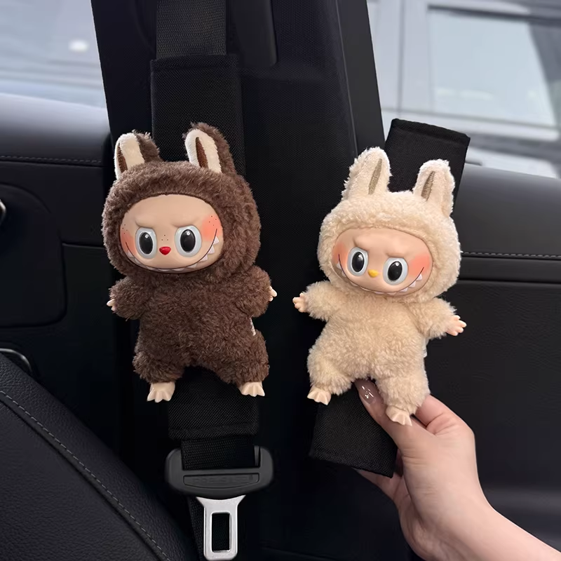 Load image into Gallery viewer, Labubu Cute Plush Car Seatbelt Shoulder Cover