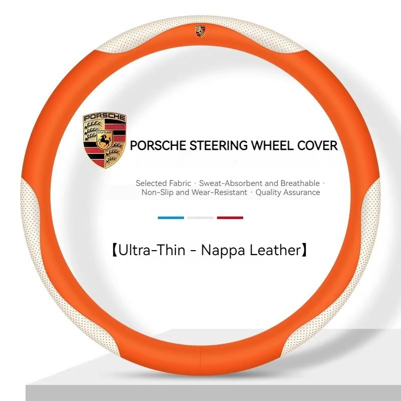 Load image into Gallery viewer, Porsche Genuine Leather Spliced Design with Breathable & Anti-Slip Grip Steering Wheel Cover For 718, Macan, Cayenne, Panamera, 911