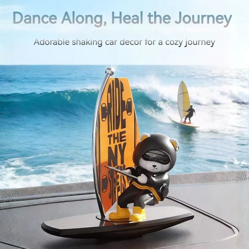 Load image into Gallery viewer, Surfing Bear Dashboard Ornament – Fun, Cute & Moves with Your Car