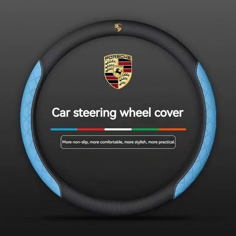 Load image into Gallery viewer, Porsche PU Leather Steering Wheel Cover with Heat-Pressed Embossed Texture For Cayenne, Macan, Panamera, 718, 911, Taycan