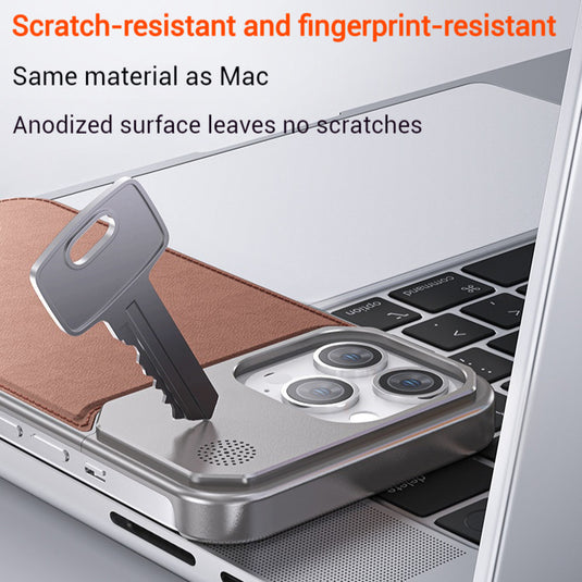 Apple iPhone 15/Pro/Pro Max Leather Titanium Gray Metal Frameless Telescopic Essentials Series Case - i-Station Mobile Phone & Electronic Device Repair and Accessories